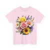 Wildflowers and Pink & Yellow Roses, Graphic T-Shirts for Women, Floral Shirt, Womens Short Sleeve, Ladies Graphic Tees #5145TTS