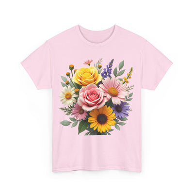 Wildflowers and Pink & Yellow Roses, Graphic T-Shirts for Women, Floral Shirt, Womens Short Sleeve, Ladies Graphic Tees #5145TTS
