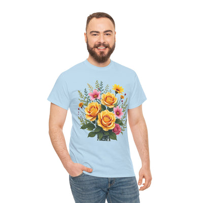 Wildflowers and Yellow Roses, Graphic T-Shirts for Women, Floral Shirt, Womens Short Sleeve, Ladies Graphic Tees #5135TTS