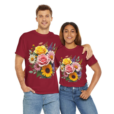 Wildflowers and Pink & Yellow Roses, Graphic T-Shirts for Women, Floral Shirt, Womens Short Sleeve, Ladies Graphic Tees #5145TTS