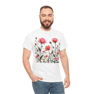 Wildflowers and Pink Roses, Graphic T-Shirts for Women, Floral Shirt, Womens Short Sleeve, Ladies Graphic Tees #5022TTS