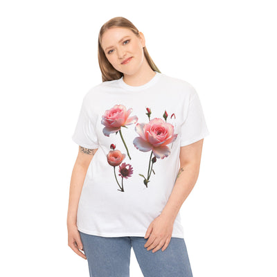 Wildflowers and Pink Roses, Graphic T-Shirts for Women, Floral Shirt, Womens Short Sleeve, Ladies Graphic Tees #5019TTS