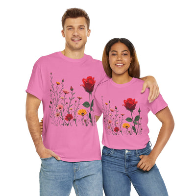 Wildflowers and a Red Rose, Graphic T-Shirts for Women, Floral Shirt, Womens Short Sleeve, Ladies Graphic Tees #5006TTS
