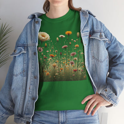 Wildflowers and White Roses, Graphic T-Shirts for Women, Floral Shirt, Womens Short Sleeve, Ladies Graphic Tees #5041TTS