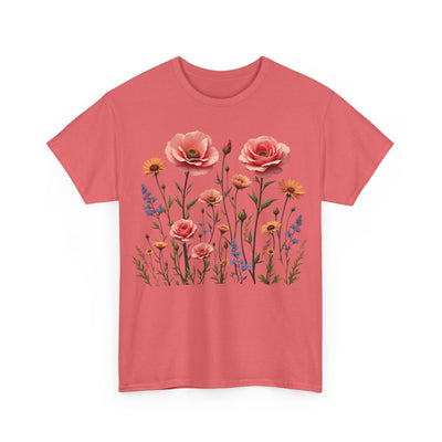 Wildflowers and Pink Roses, Graphic T-Shirts for Women, Floral Shirt, Womens Short Sleeve, Ladies Graphic Tees #5015TTS