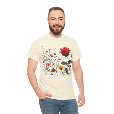 Wildflowers and a Red Rose, Graphic T-Shirts for Women, Floral Shirt, Womens Short Sleeve, Ladies Graphic Tees #5006TTS
