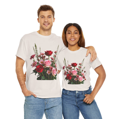 Wildflowers and Red & Pink Roses, Graphic T-Shirts for Women, Floral Shirt, Womens Short Sleeve, Ladies Graphic Tees #5132TTS