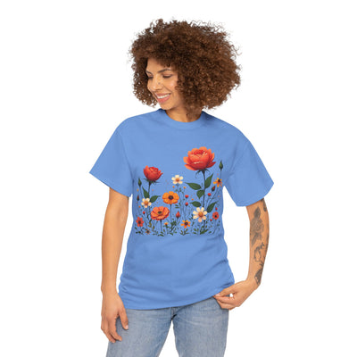 Wildflowers and Orange Roses, Graphic T-Shirts for Women, Floral Shirt, Womens Short Sleeve, Ladies Graphic Tees #5043TTS