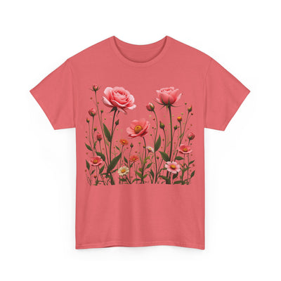 Wildflowers and Pink Roses, Graphic T-Shirts for Women, Floral Shirt, Womens Short Sleeve, Ladies Graphic Tees #5022TTS