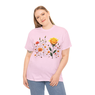 Wildflowers and a Yellow Rose, Graphic T-Shirts for Women, Floral Shirt, Womens Short Sleeve, Ladies Graphic Tees #5010TTS