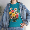 Wildflowers and Pink & Yellow Roses, Graphic T-Shirts for Women, Floral Shirt, Womens Short Sleeve, Ladies Graphic Tees #5136TTS