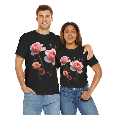 Wildflowers and Pink Roses, Graphic T-Shirts for Women, Floral Shirt, Womens Short Sleeve, Ladies Graphic Tees #5019TTS