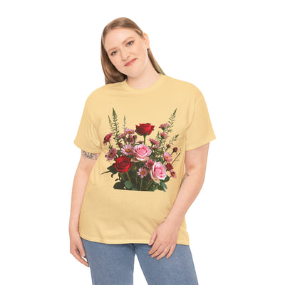 Wildflowers and Red & Pink Roses, Graphic T-Shirts for Women, Floral Shirt, Womens Short Sleeve, Ladies Graphic Tees #5132TTS