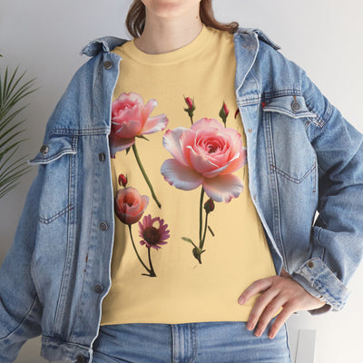 Wildflowers and Pink Roses, Graphic T-Shirts for Women, Floral Shirt, Womens Short Sleeve, Ladies Graphic Tees #5019TTS