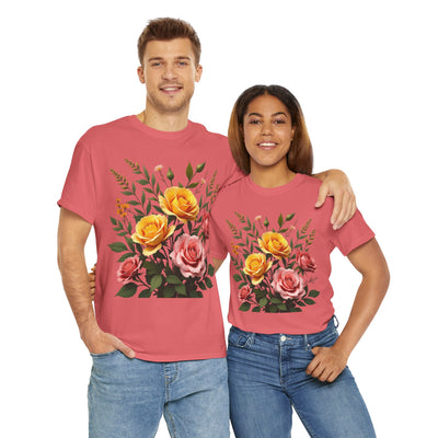 Wildflowers and Pink & Yellow Roses, Graphic T-Shirts for Women, Floral Shirt, Womens Short Sleeve, Ladies Graphic Tees #5149TTS