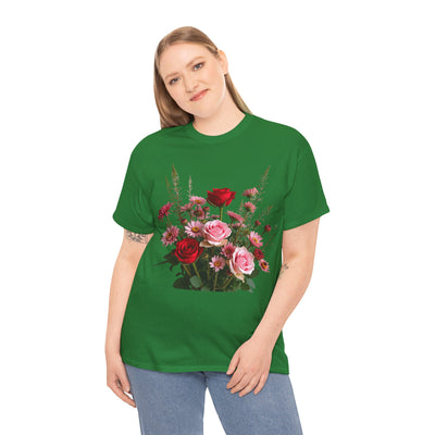 Wildflowers and Red & Pink Roses, Graphic T-Shirts for Women, Floral Shirt, Womens Short Sleeve, Ladies Graphic Tees #5132TTS