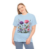 Wildflowers and Pink/Violet Roses, Graphic T-Shirts for Women, Floral Shirt, Womens Short Sleeve, Ladies Graphic Tees #5101TTS