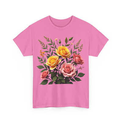 Wildflowers and Pink & Yellow Roses, Graphic T-Shirts for Women, Floral Shirt, Womens Short Sleeve, Ladies Graphic Tees #5149TTS