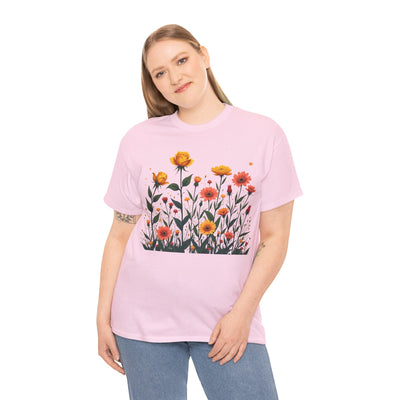 Wildflowers and Yellow Roses, Graphic T-Shirts for Women, Floral Shirt, Womens Short Sleeve, Ladies Graphic Tees #5026TTS