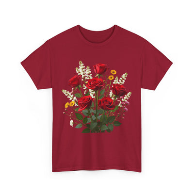 Wildflowers and Red Roses, Graphic T-Shirts for Women, Floral Shirt, Womens Short Sleeve, Ladies Graphic Tees #5128TTS