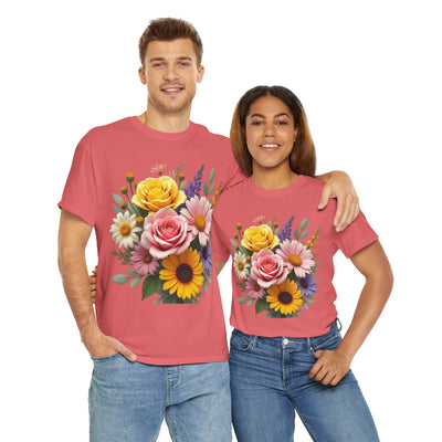 Wildflowers and Pink & Yellow Roses, Graphic T-Shirts for Women, Floral Shirt, Womens Short Sleeve, Ladies Graphic Tees #5145TTS