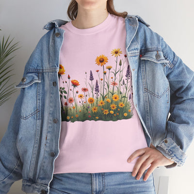 Wildflowers and Yellow Roses, Graphic T-Shirts for Women, Floral Shirt, Womens Short Sleeve, Ladies Graphic Tees #5028TTS