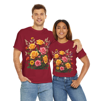 Wildflowers and Pink & Yellow Roses, Graphic T-Shirts for Women, Floral Shirt, Womens Short Sleeve, Ladies Graphic Tees #5142TTS