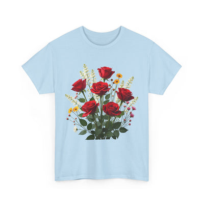 Wildflowers and Red Roses, Graphic T-Shirts for Women, Floral Shirt, Womens Short Sleeve, Ladies Graphic Tees #5128TTS