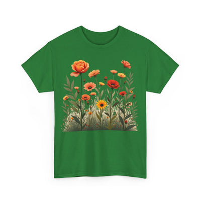 Wildflowers and Orange Roses, Graphic T-Shirts for Women, Floral Shirt, Womens Short Sleeve, Ladies Graphic Tees #5045TTS