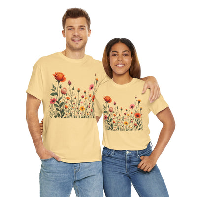 Wildflowers and Orange Roses, Graphic T-Shirts for Women, Floral Shirt, Womens Short Sleeve, Ladies Graphic Tees #5042TTS
