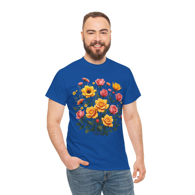 Wildflowers and Pink & Yellow Roses, Graphic T-Shirts for Women, Floral Shirt, Womens Short Sleeve, Ladies Graphic Tees #5139TTS