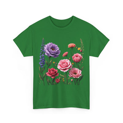 Wildflowers and Pink/Violet Roses, Graphic T-Shirts for Women, Floral Shirt, Womens Short Sleeve, Ladies Graphic Tees #5100TTS