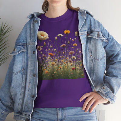 Wildflowers and White Roses, Graphic T-Shirts for Women, Floral Shirt, Womens Short Sleeve, Ladies Graphic Tees #5041TTS