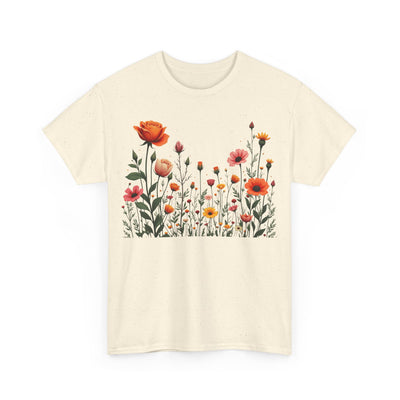 Wildflowers and Orange Roses, Graphic T-Shirts for Women, Floral Shirt, Womens Short Sleeve, Ladies Graphic Tees #5042TTS
