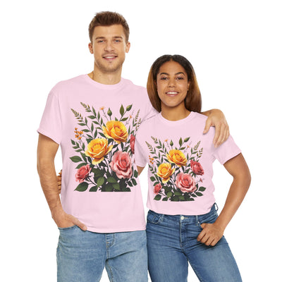 Wildflowers and Pink & Yellow Roses, Graphic T-Shirts for Women, Floral Shirt, Womens Short Sleeve, Ladies Graphic Tees #5149TTS