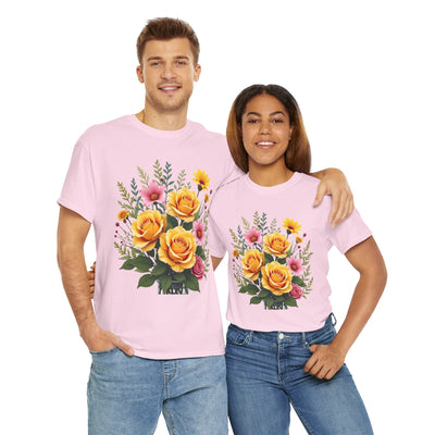 Wildflowers and Yellow Roses, Graphic T-Shirts for Women, Floral Shirt, Womens Short Sleeve, Ladies Graphic Tees #5135TTS