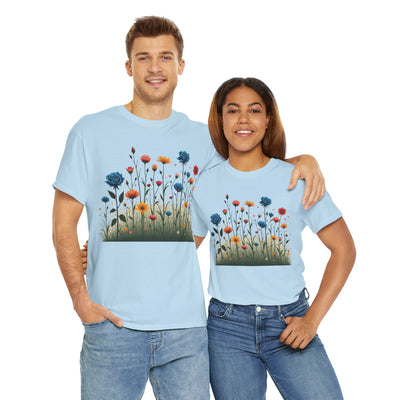 Wildflowers and Blue Roses, Graphic T-Shirts for Women, Floral Shirt, Womens Short Sleeve, Ladies Graphic Tees #5050TTS