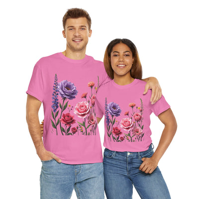 Wildflowers and Pink/Violet Roses, Graphic T-Shirts for Women, Floral Shirt, Womens Short Sleeve, Ladies Graphic Tees #5100TTS