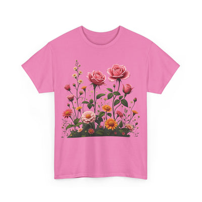 Wildflowers and Pink Roses, Graphic T-Shirts for Women, Floral Shirt, Womens Short Sleeve, Ladies Graphic Tees #5013TTS