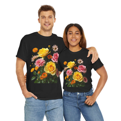 Wildflowers and Pink & Yellow Roses, Graphic T-Shirts for Women, Floral Shirt, Womens Short Sleeve, Ladies Graphic Tees #5148TTS
