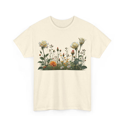 Wildflowers and White Roses, Graphic T-Shirts for Women, Floral Shirt, Womens Short Sleeve, Ladies Graphic Tees #5039TTS