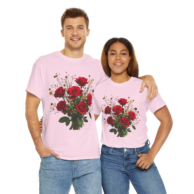 Wildflowers and Red Roses, Graphic T-Shirts for Women, Floral Shirt, Womens Short Sleeve, Ladies Graphic Tees #5131TTS