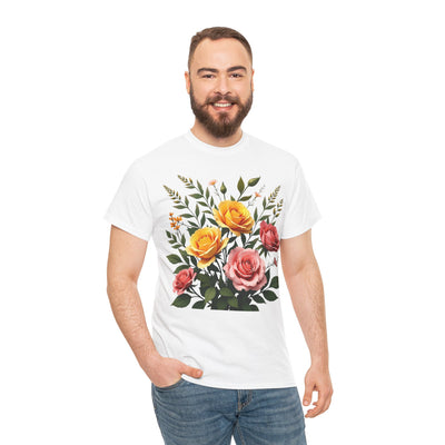 Wildflowers and Pink & Yellow Roses, Graphic T-Shirts for Women, Floral Shirt, Womens Short Sleeve, Ladies Graphic Tees #5149TTS
