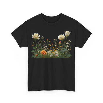 Wildflowers and White Roses, Graphic T-Shirts for Women, Floral Shirt, Womens Short Sleeve, Ladies Graphic Tees #5039TTS