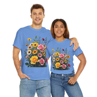 Wildflowers and Pink & Yellow Roses, Graphic T-Shirts for Women, Floral Shirt, Womens Short Sleeve, Ladies Graphic Tees #5150TTS