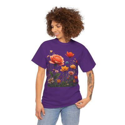 Wildflowers and Orange Roses, Graphic T-Shirts for Women, Floral Shirt, Womens Short Sleeve, Ladies Graphic Tees #5044TTS