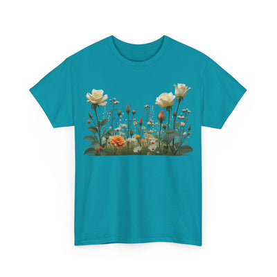 Wildflowers and White Roses, Graphic T-Shirts for Women, Floral Shirt, Womens Short Sleeve, Ladies Graphic Tees #5039TTS
