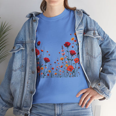 Wildflowers and Red Roses, Graphic T-Shirts for Women, Floral Shirt, Womens Short Sleeve, Ladies Graphic Tees #5033TTS