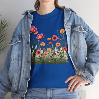 Wildflowers and Pink Roses, Graphic T-Shirts for Women, Floral Shirt, Womens Short Sleeve, Ladies Graphic Tees #5020TTS