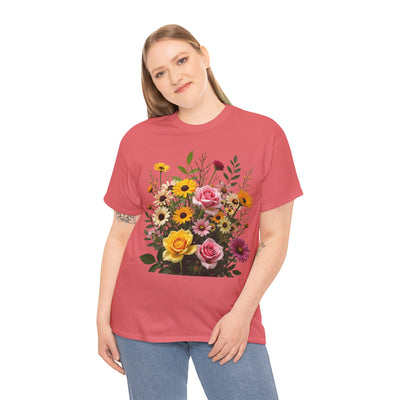 Wildflowers and Pink & Yellow Roses, Graphic T-Shirts for Women, Floral Shirt, Womens Short Sleeve, Ladies Graphic Tees #5150TTS
